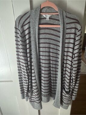 Market & Spruce Gray Cardigan with Burgundy Stripes